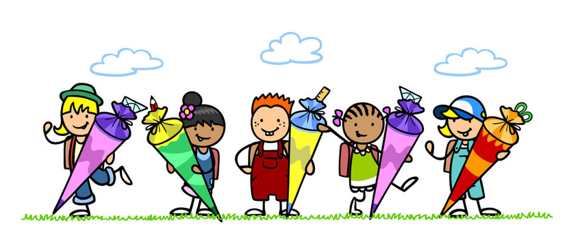 Schulanfang f&uuml;r Kinder in Grundschule mit Schult&uuml;te