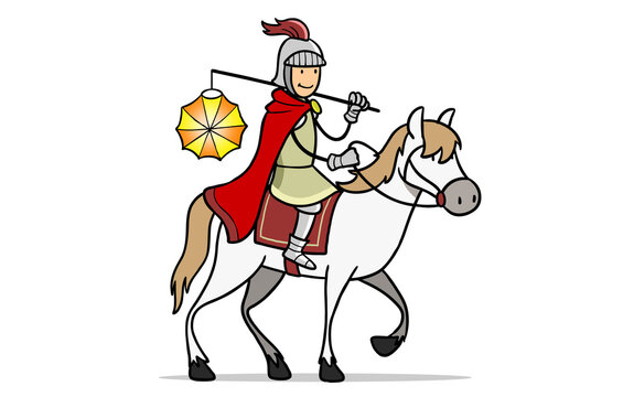 Sankt Martin Reiter auf Pferd mit Laterne bei Martinsumzug
