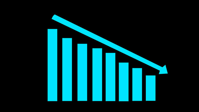 Data chart overviews track cyan database decrease steps with a clear trajectory trend arrow. Corporate liquidation review software applications communicate processing states via this data chart.