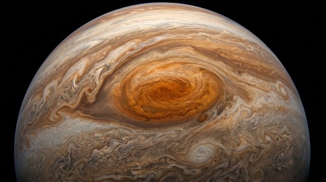 Extreme Close Up of Jupiter Great Red Spot and Swirling Atmospheric Gas Storms