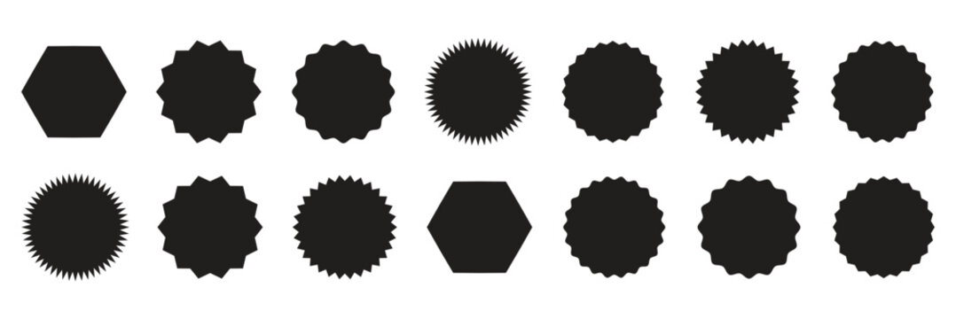 Starburst different sticker set. collection of special offer sale round and oval sunburst labels and buttons isolated on white background. Stickers and badges with star edges for promo advertising