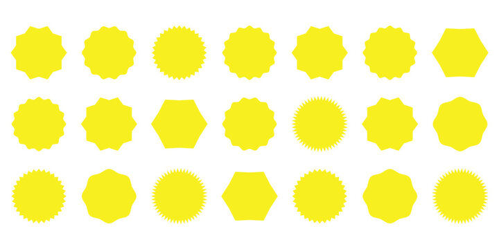 Starburst different sticker set. collection of special offer sale round and oval sunburst labels and buttons isolated on white background. Stickers and badges with star edges for promo advertising