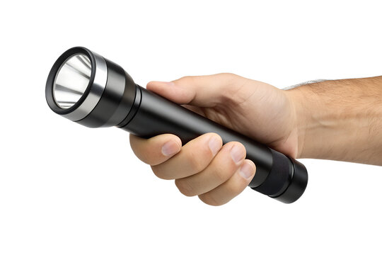 Hand holding a flashlight on transparent background png