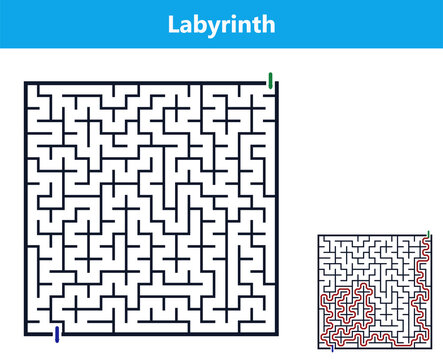 Maze design with pathways and solution in black and red outline,  Logic game with labyrints,Maze game,Maze Puzzle foor kids,Labyrinth With Entry And Exit,Maze For Activiity Book,Puzzle Labyrinth
