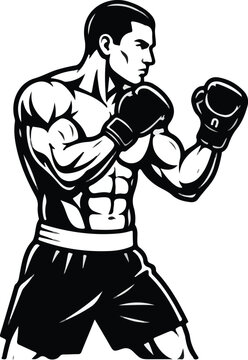 Muscular Boxer Fighting Stance Vector Illustration with Boxing Gloves