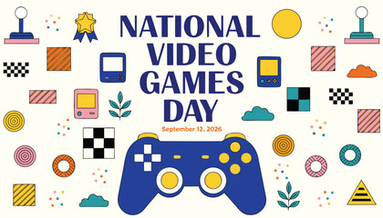 National video games day celebration background with gaming elements © Vectyx