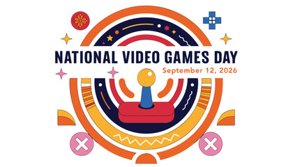 National video games day celebration graphic with joystick icon © Vectyx