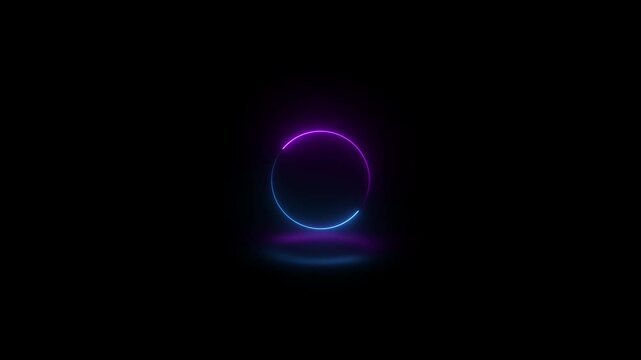 Round circle picture frame with two tone neon color shade motion graphic on isolated black background. Blue and pink light moving for overlay element. 4K footage video effect seamless loop