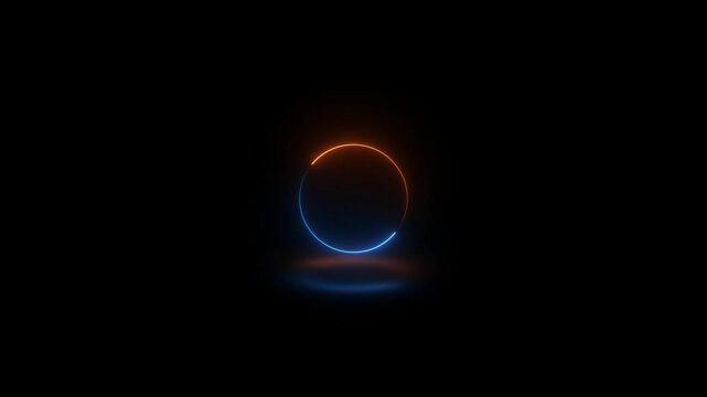 Round circle picture frame with two tone neon color shade motion graphic on isolated black background.