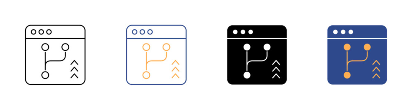 Repository Code Commit and Git Branch Pipeline Icon Set Vector Illustration