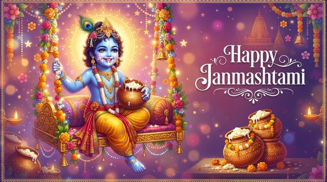 Janmashtami Festival Vector, Indian Religious Celebration of Lord Krishna's Birth