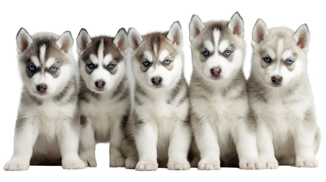 Siberian Husky puppy collection with blue eyes in multiple poses transparent background