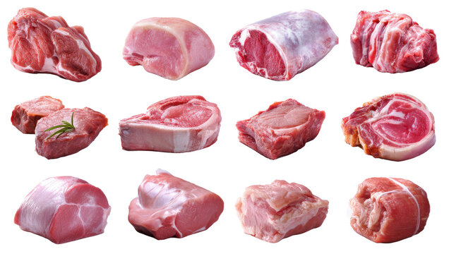 Raw beef steak meat collection isolated on transparent background