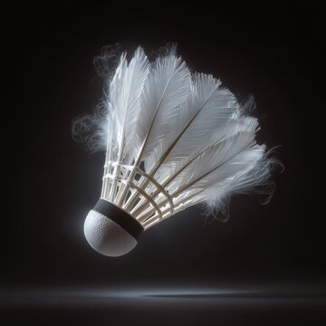 White feather badminton shuttlecock on dark background. AI generated image