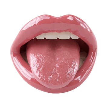 Glossy open mouth with tongue sticking out isolated