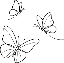 Fototapeta premium Three Butterflies Flying Scattered Fine Line Tattoo SVG Vector Illustration
