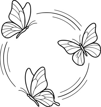 Three Butterflies Circling Flight Path Fine Line Tattoo SVG Vector Illustration
