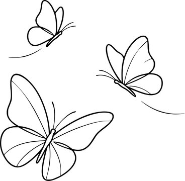 Three Butterflies Flying Scattered Fine Line Tattoo SVG Vector Illustration