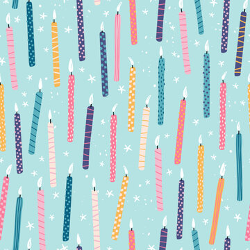 Fun hand drawn party seamless background with birthday candles, great for birthday parties, textiles, banners, wallpapers, wrapping - vector design