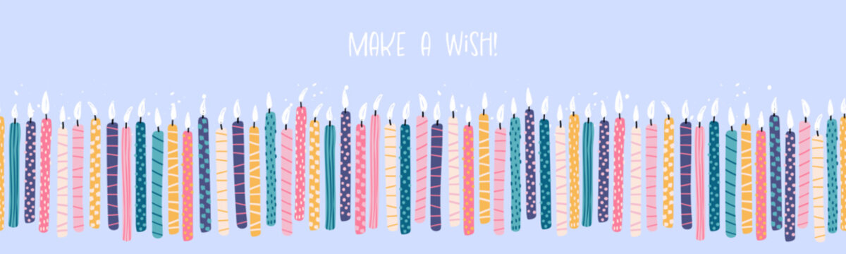 Fun hand drawn party seamless background with birthday candles, great for birthday parties, textiles, banners, wallpapers, wrapping - vector design