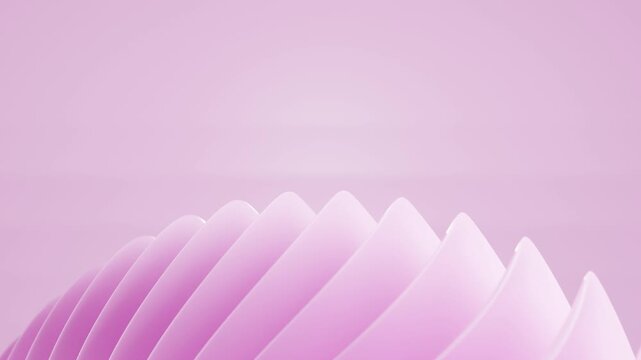 Abstract light blue 3D render loop featuring smooth curved overlapping geometric shell fins for modern futuristic soft pink background
