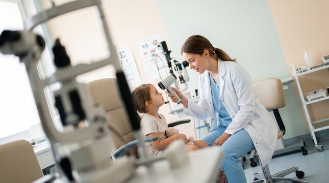 Pediatric Ophthalmologist Checking Child Eye Health in Modern Clinic