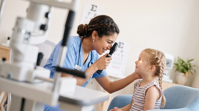 Pediatric Ophthalmologist Checking Child Eye Health in Modern Clinic