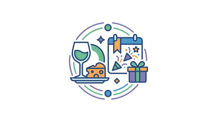 Fototapeta premium Party and event planning icons with wine and cheese