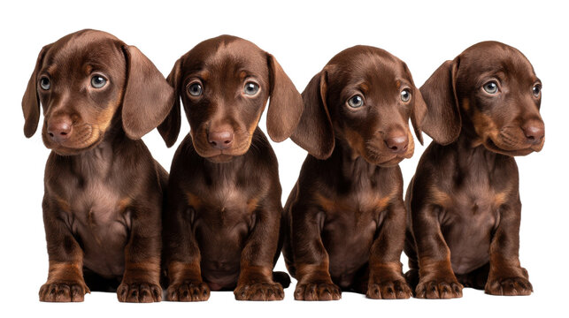 Adorable brown dachshund puppies and young dog characters set isolated for design