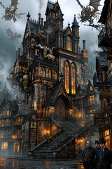 Fototapeta premium Victorian Steampunk City