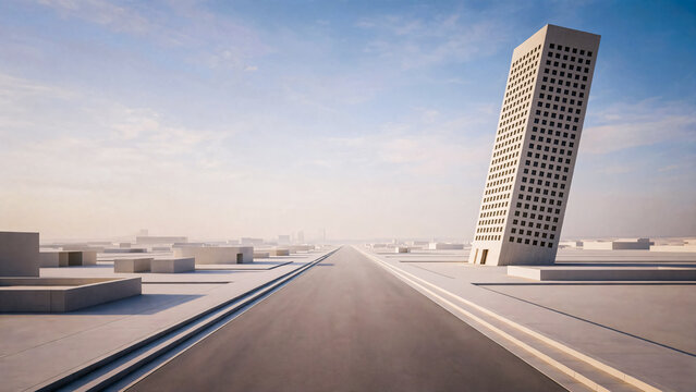 Route dan un paysage futuriste b&eacute;tonn&eacute;