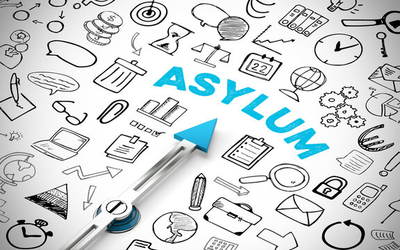 Asyl Konzept mit Schriftzug Asylum und Kompass