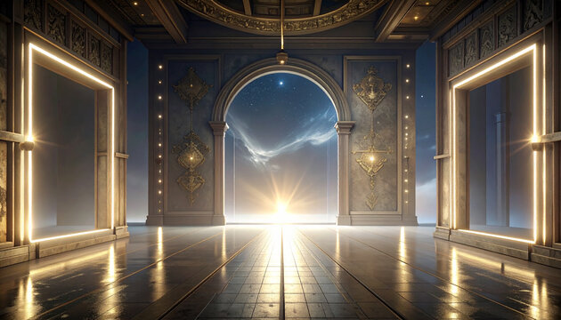 Luxury Palace Hall with Glowing Entrance