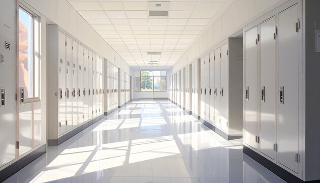 Modern School Hallway with Lockers