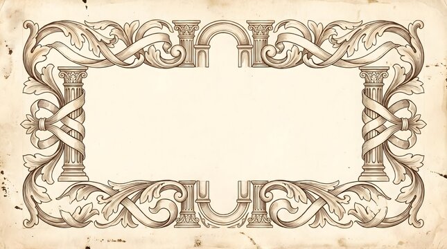 Vintage Ornamental Frame Border with Classic Architectural Engraving Style Design
