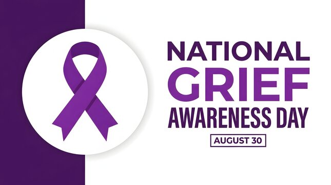 A purple awareness ribbon design for national grief awareness day observed annually on august 30 to support those mourning loss
