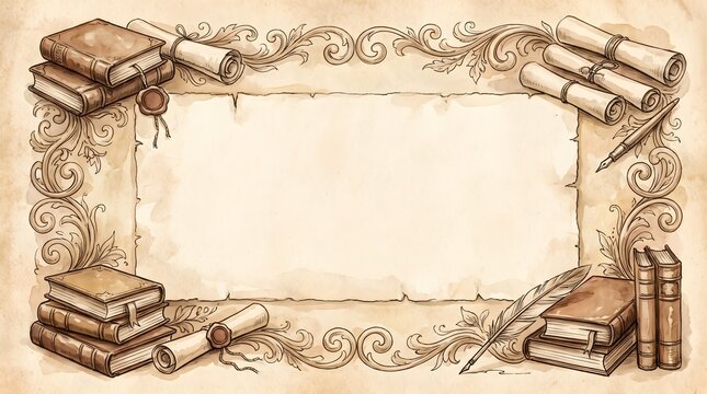 Vintage Parchment Decorative Frame and Border for Historical Document Certificates