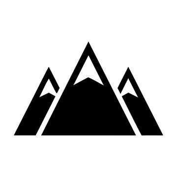 Three mountain peaks representing nature outdoor adventure and travel concepts simple black and white vector icon illustration