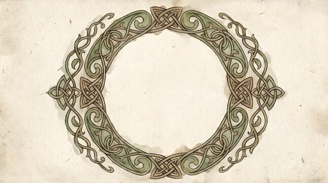 Vintage Celtic Knotwork Frame and Ornamental Border Design on Parchment