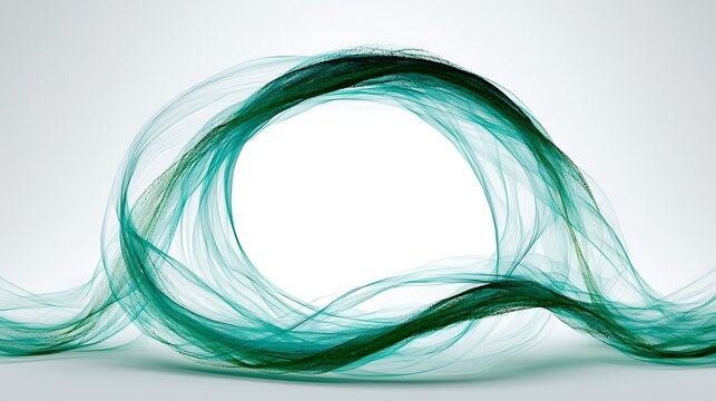 Circular carbon trading wave formed by flowing emerald and teal luminous eco particles, abstract financial channels interconnected with transparent data streams