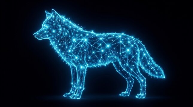 Futuristic Digital Wolf AI Wireframe