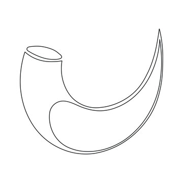 Single line art drawing of shofar horn for religious rosh hashanah jewish holiday celebration vector graphic