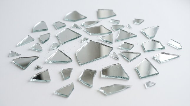 Broken Mirror Shards on White Background