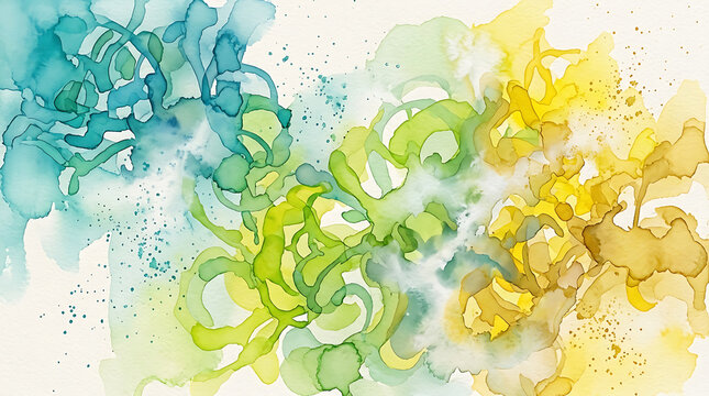 Abstract watercolor texture with soft green and blue organic shapes blending seamlessly