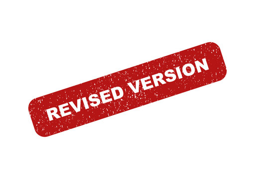 Red grunge rubber stamp with the text revised version on the label