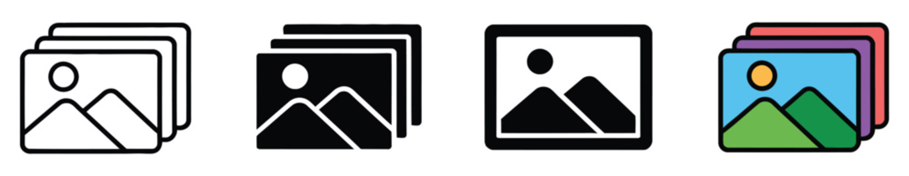 Image gallery symbols representing photo albums, picture displays, media content, user interface elements
