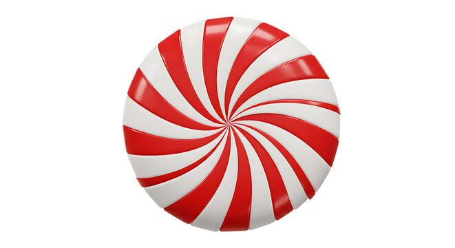 3d icon of a single red and white swirled peppermint candy isolated on transparent background