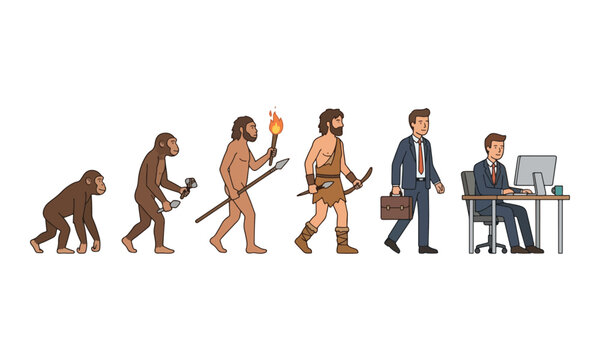 Human evolution stages from primate to modern office worker