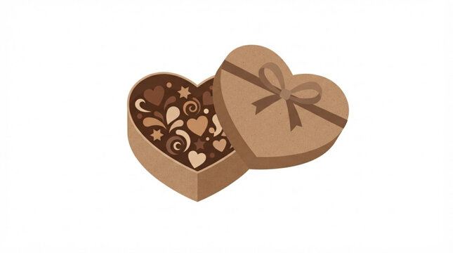 Heart Shaped Box with Chocolate and Candy Sweets Vector Illustration