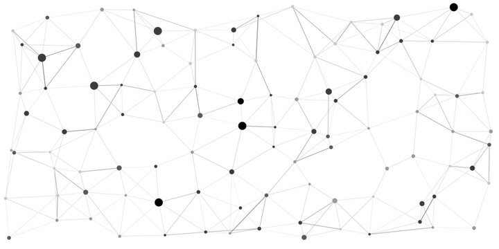 Abstract network of nodes and lines representing data connection and digital network in a minimalist graphic style.